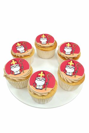 Saint Nicolas cupcakes with an image of the great saint.