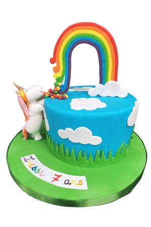 Rainbow with a Unicorn on a sky themed cake
