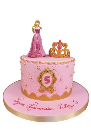 Princess Aurora and crown on a birthday cake