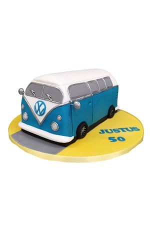 White and blue VW combi birthday cake.