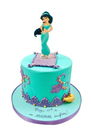 Image of Princess Jasmine standing on a decorated cake