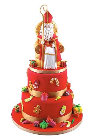 Gâteau de luxe Saint Nicolas avec Saint Nicolas assis sur son trône
