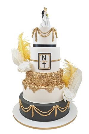 Gâteau mariage Gatsby et plumes