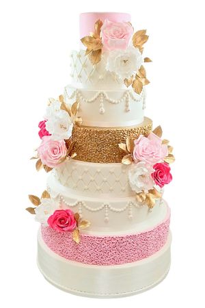 Pink roses wedding cake
