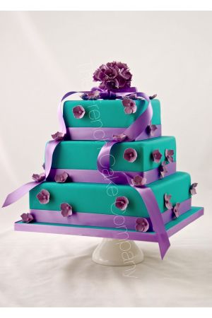Turquoise and mauve wedding cake