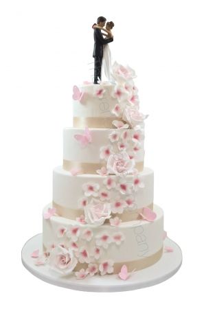 Flowers and butterflies wedding cake