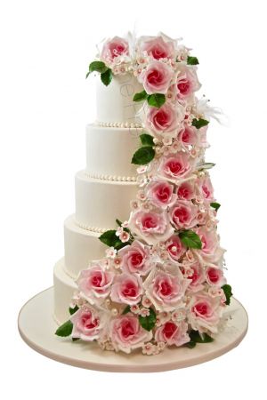 Gâteau mariage cascade de roses