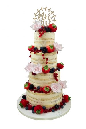 naked cake fruits rouges et fleurs