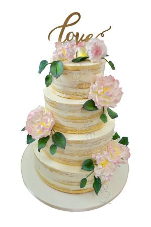 Naked cake with peonies