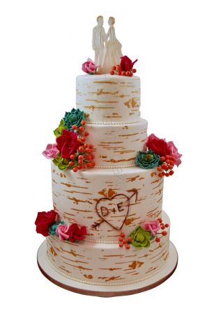Wood and succulent wedding cake