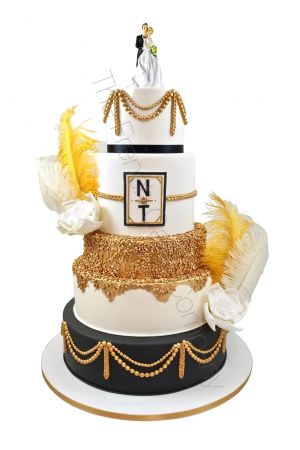 Gâteau mariage Gatsby et plumes