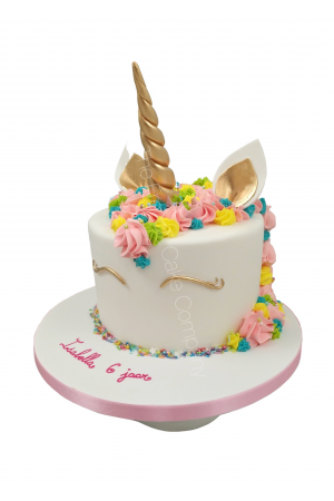 Unicorn birthday cake in bright colours