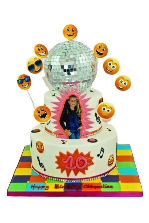Gâteau thème disco emojis