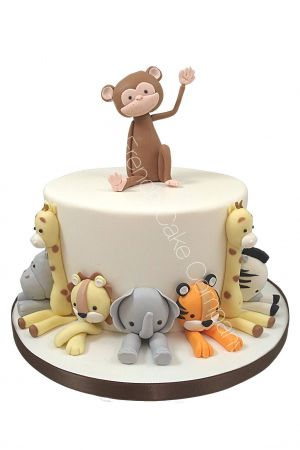 Cute jungle animal birthday cake
