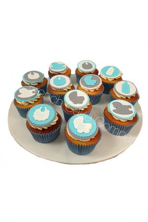 Blauwe babyshower doop cupcakes
