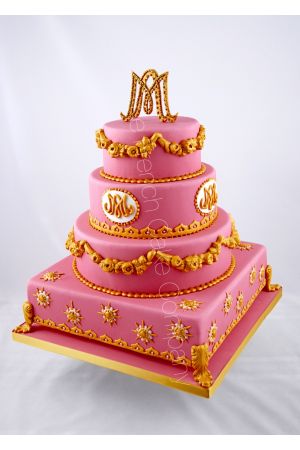 Roze en gouden taart