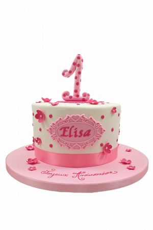Gâteau bébé 1 an fille rose pâle