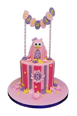 Pink owl birthday cake