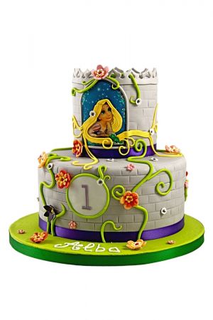 Rapunzel castle birthday cake