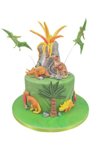 Gâteau dinosaures et volcan