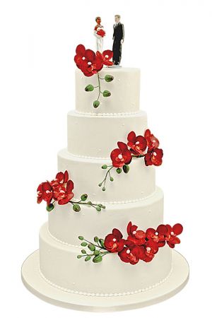 Red orchids wedding cake