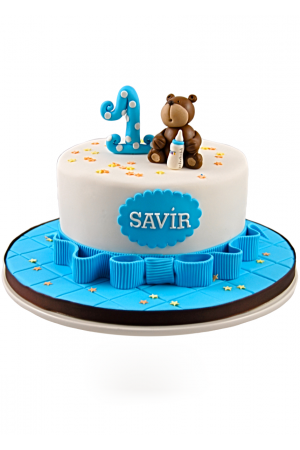 1 Year blue teddy bear cake