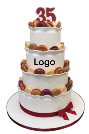 Logo and macaron tiered cake