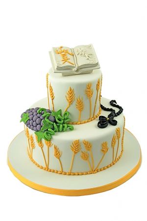 Bible, grapes and cross communion cake