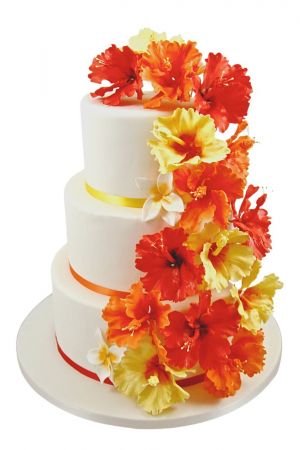 Hibiscus Cascade wedding cake
