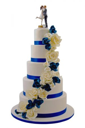 Blue flowers wedding cake