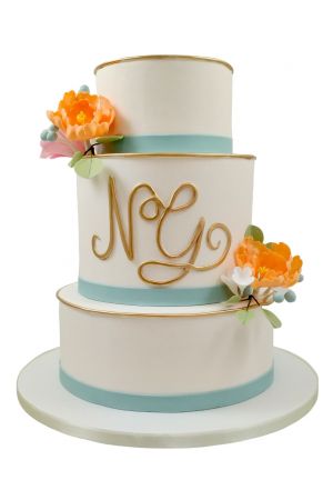 Turquoise and gold wedding cake