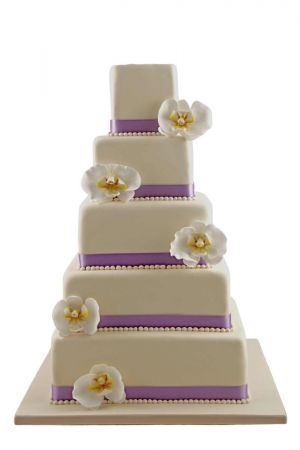 Square orchid wedding cake