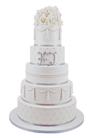 Silver and White romantic wedding cake