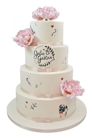 Lovely pink peonies wedding cake