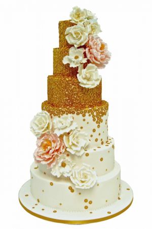 Peony rose gold wedding cake